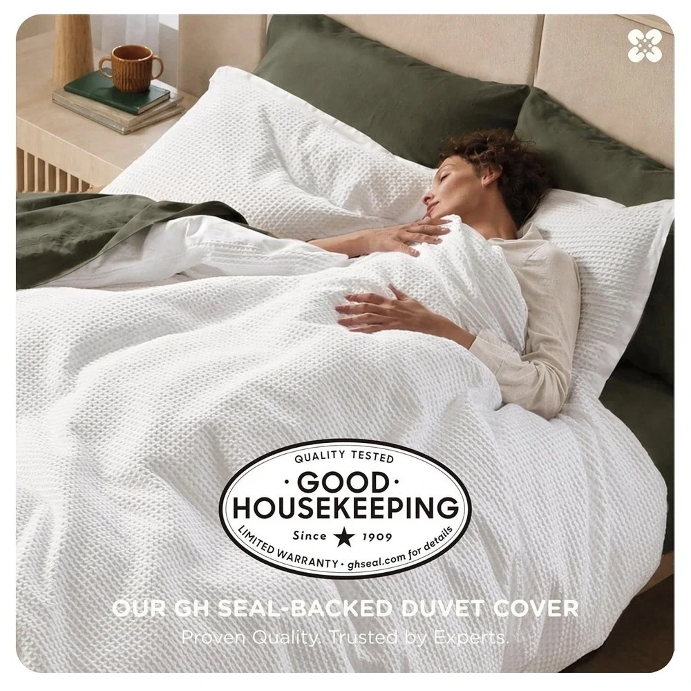 King Size Duvet Cover 100% Cotton Waffle Weave, Coconut White